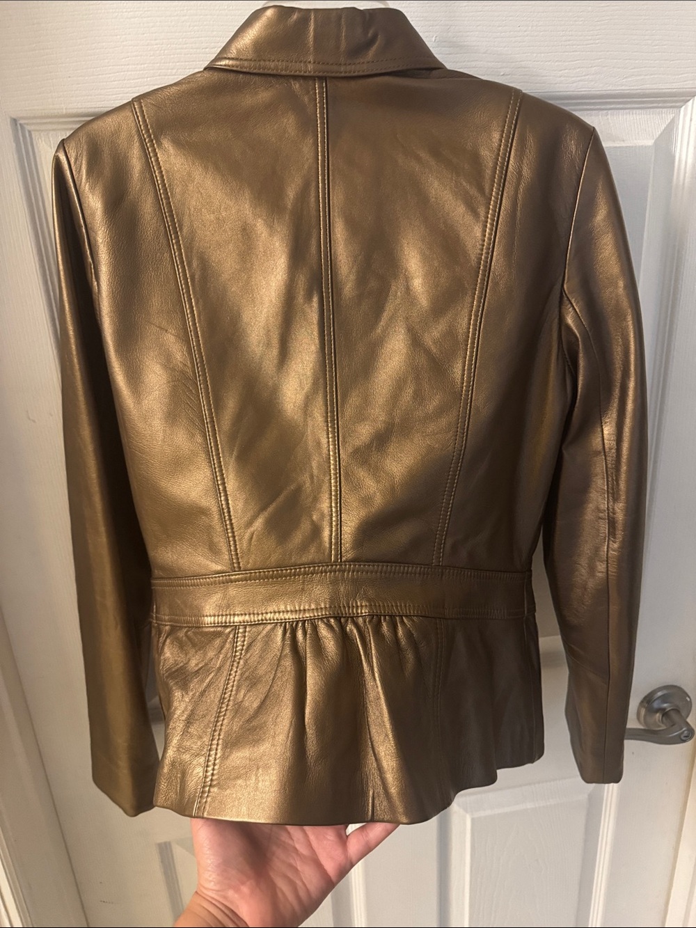 Cache Metallic Bronze Leather Button-Front Jacket - Picture 8 of 11